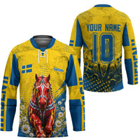 Personalized Sweden Dala Horse Soccer Hockey Jersey Grunge Swedish Flag Cheering Fans Floral