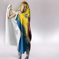 Personalized Sweden Dala Horse Soccer Hooded Blanket Grunge Swedish Flag Cheering Fans Floral