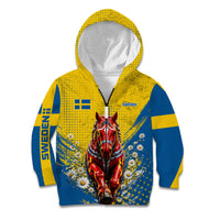 Personalized Sweden Dala Horse Soccer Kid Hoodie Grunge Swedish Flag Cheering Fans Floral