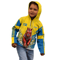 Personalized Sweden Dala Horse Soccer Kid Hoodie Grunge Swedish Flag Cheering Fans Floral