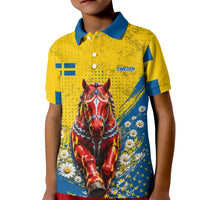 Personalized Sweden Dala Horse Soccer Kid Polo Shirt Grunge Swedish Flag Cheering Fans Floral