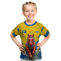 Personalized Sweden Dala Horse Soccer Kid T Shirt Grunge Swedish Flag Cheering Fans Floral