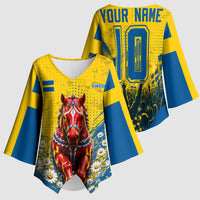 Personalized Sweden Dala Horse Soccer Kimono Sleeve Blouse Grunge Swedish Flag Cheering Fans Floral