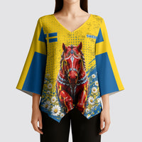 Personalized Sweden Dala Horse Soccer Kimono Sleeve Blouse Grunge Swedish Flag Cheering Fans Floral