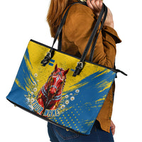 Personalized Sweden Dala Horse Soccer Leather Tote Bag Grunge Swedish Flag Cheering Fans Floral