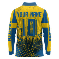 Personalized Sweden Dala Horse Soccer Long Sleeve Polo Shirt Grunge Swedish Flag Cheering Fans Floral
