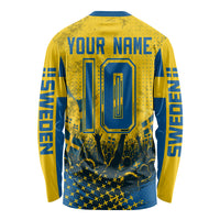 Personalized Sweden Dala Horse Soccer Long Sleeve Shirt Grunge Swedish Flag Cheering Fans Floral