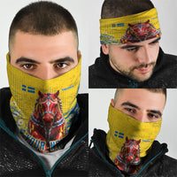 Personalized Sweden Dala Horse Soccer Neck Gaiter Grunge Swedish Flag Cheering Fans Floral