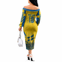 Personalized Sweden Dala Horse Soccer Off The Shoulder Long Sleeve Dress Grunge Swedish Flag Cheering Fans Floral