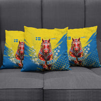 Personalized Sweden Dala Horse Soccer Pillow Cover Grunge Swedish Flag Cheering Fans Floral
