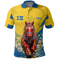 Personalized Sweden Dala Horse Soccer Polo Shirt Grunge Swedish Flag Cheering Fans Floral