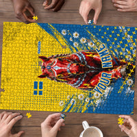 Personalized Sweden Dala Horse Soccer Puzzle Grunge Swedish Flag Cheering Fans Floral
