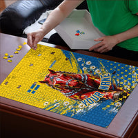 Personalized Sweden Dala Horse Soccer Puzzle Grunge Swedish Flag Cheering Fans Floral