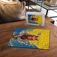 Personalized Sweden Dala Horse Soccer Puzzle Grunge Swedish Flag Cheering Fans Floral