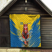 Personalized Sweden Dala Horse Soccer Quilt Grunge Swedish Flag Cheering Fans Floral