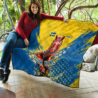 Personalized Sweden Dala Horse Soccer Quilt Grunge Swedish Flag Cheering Fans Floral
