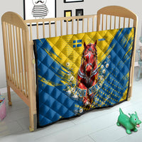 Personalized Sweden Dala Horse Soccer Quilt Grunge Swedish Flag Cheering Fans Floral