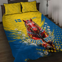 Personalized Sweden Dala Horse Soccer Quilt Bed Set Grunge Swedish Flag Cheering Fans Floral