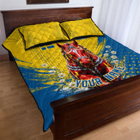 Personalized Sweden Dala Horse Soccer Quilt Bed Set Grunge Swedish Flag Cheering Fans Floral