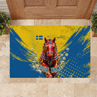 Personalized Sweden Dala Horse Soccer Rubber Doormat Grunge Swedish Flag Cheering Fans Floral