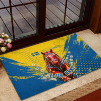 Personalized Sweden Dala Horse Soccer Rubber Doormat Grunge Swedish Flag Cheering Fans Floral