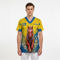 Personalized Sweden Dala Horse Soccer Scrub Top Grunge Swedish Flag Cheering Fans Floral