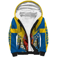 Personalized Sweden Dala Horse Soccer Sherpa Hoodie Grunge Swedish Flag Cheering Fans Floral