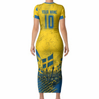 Personalized Sweden Dala Horse Soccer Short Sleeve Bodycon Dress Grunge Swedish Flag Cheering Fans Floral