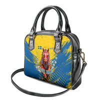 Personalized Sweden Dala Horse Soccer Shoulder Handbag Grunge Swedish Flag Cheering Fans Floral
