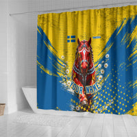 Personalized Sweden Dala Horse Soccer Shower Curtain Grunge Swedish Flag Cheering Fans Floral