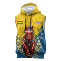 Personalized Sweden Dala Horse Soccer Sleeveless Hoodie Grunge Swedish Flag Cheering Fans Floral