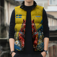 Personalized Sweden Dala Horse Soccer Sleeveless Puffer Jacket Grunge Swedish Flag Cheering Fans Floral