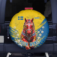 Personalized Sweden Dala Horse Soccer Spare Tire Cover Grunge Swedish Flag Cheering Fans Floral