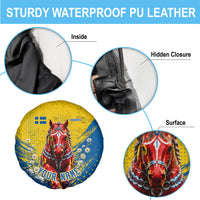 Personalized Sweden Dala Horse Soccer Spare Tire Cover Grunge Swedish Flag Cheering Fans Floral
