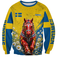 Personalized Sweden Dala Horse Soccer Sweatshirt Grunge Swedish Flag Cheering Fans Floral