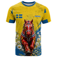 Personalized Sweden Dala Horse Soccer T Shirt Grunge Swedish Flag Cheering Fans Floral