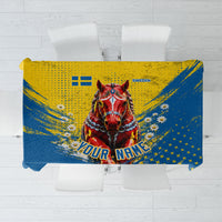 Personalized Sweden Dala Horse Soccer Tablecloth Grunge Swedish Flag Cheering Fans Floral