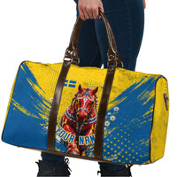 Personalized Sweden Dala Horse Soccer Travel Bag Grunge Swedish Flag Cheering Fans Floral