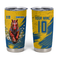 Personalized Sweden Dala Horse Soccer Tumbler Cup Grunge Swedish Flag Cheering Fans Floral