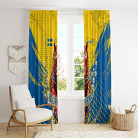 Personalized Sweden Dala Horse Soccer Window Curtain Grunge Swedish Flag Cheering Fans Floral