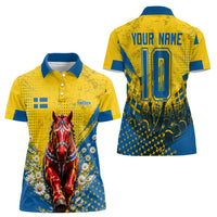 Personalized Sweden Dala Horse Soccer Women Polo Shirt Grunge Swedish Flag Cheering Fans Floral