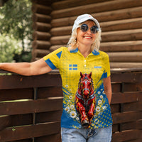 Personalized Sweden Dala Horse Soccer Women Polo Shirt Grunge Swedish Flag Cheering Fans Floral