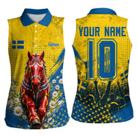 Personalized Sweden Dala Horse Soccer Women Sleeveless Polo Shirt Grunge Swedish Flag Cheering Fans Floral