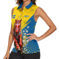 Personalized Sweden Dala Horse Soccer Women Sleeveless Polo Shirt Grunge Swedish Flag Cheering Fans Floral