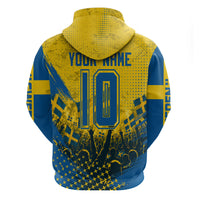 Personalized Sweden Dala Horse Soccer Zip Hoodie Grunge Swedish Flag Cheering Fans Floral
