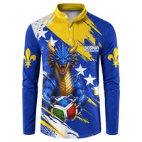 Personalized Bosnia Herzegovina Dragon Soccer Button Sweatshirt Bosnian Football Flag Stars Fleur De Lis Grunge