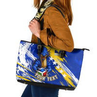 Personalized Bosnia Herzegovina Dragon Soccer Leather Tote Bag Bosnian Football Flag Stars Fleur De Lis Grunge