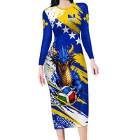 Personalized Bosnia Herzegovina Dragon Soccer Long Sleeve Bodycon Dress Bosnian Football Flag Stars Fleur De Lis Grunge