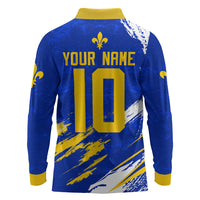 Personalized Bosnia Herzegovina Dragon Soccer Long Sleeve Polo Shirt Bosnian Football Flag Stars Fleur De Lis Grunge