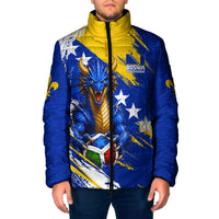 Personalized Bosnia Herzegovina Dragon Soccer Padded Jacket Bosnian Football Flag Stars Fleur De Lis Grunge